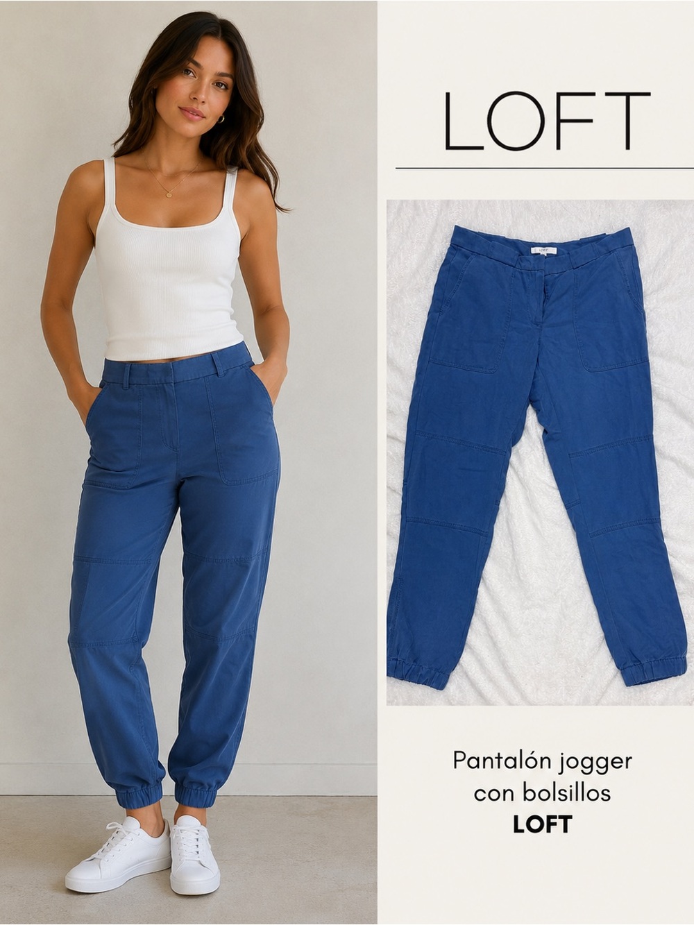 LOFT Royal Blue Utility Jogger Pants - Picture 1 of 6